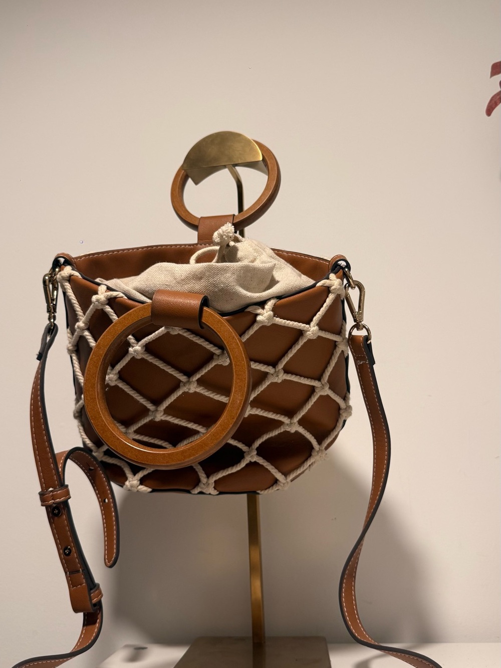 Mango Crossbody Bag with Cream Rope Net - Picture 3 of 4